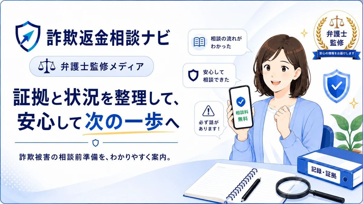 詐欺被害の証拠と状況を整理して相談先へつなぐイメージ
